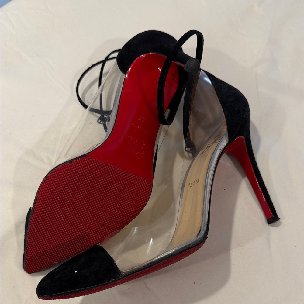 Christian Louboutin Black and Clear Pointed Heels - Picture 3 of 9
